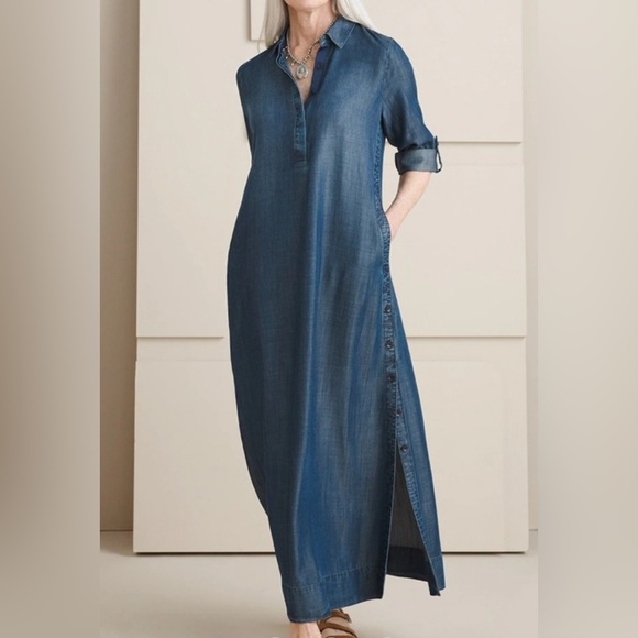 Chico's Dresses & Skirts - Chico's Side Button Maxi Chambray Dress Petite SZ 2